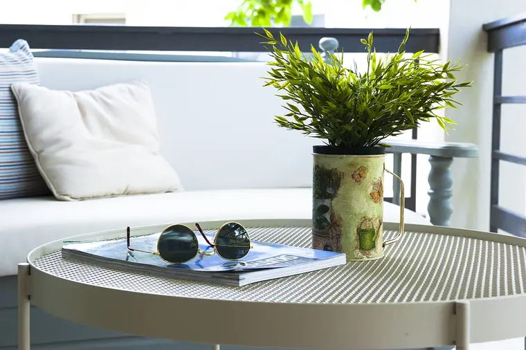 Coffee table and cushions on the veranda